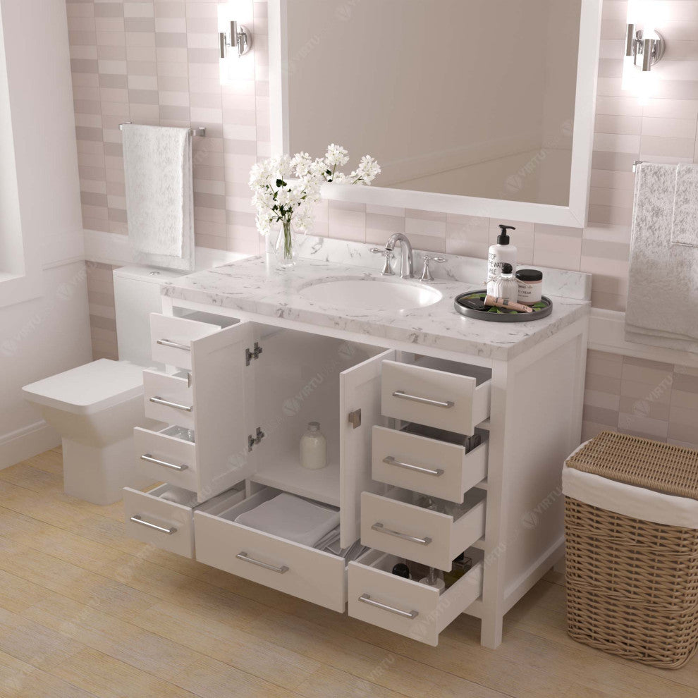 Caroline Avenue 48" Bath Vanity, White With Marble Quartz Top