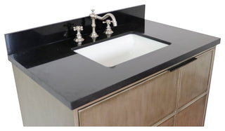 37" Single Wall Mount Vanity, Linen Brown Finish With Black Galaxy Top