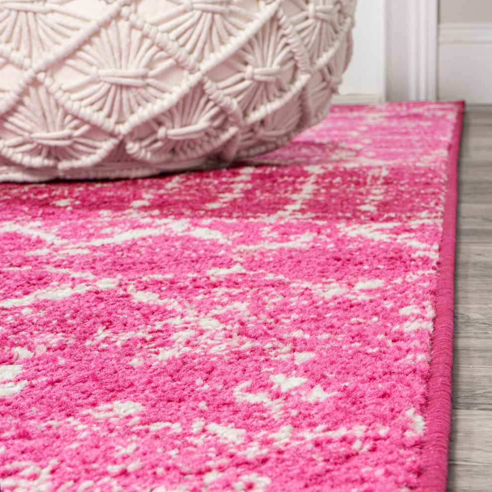 Moroccan HYPE Boho Vintage Diamond Runner Rug, Fuchsia/Ivory, 2 X 8