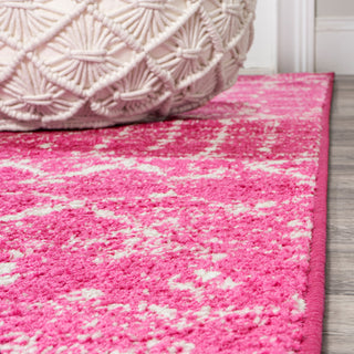 Moroccan HYPE Boho Vintage Diamond Runner Rug, Fuchsia/Ivory, 2 X 8