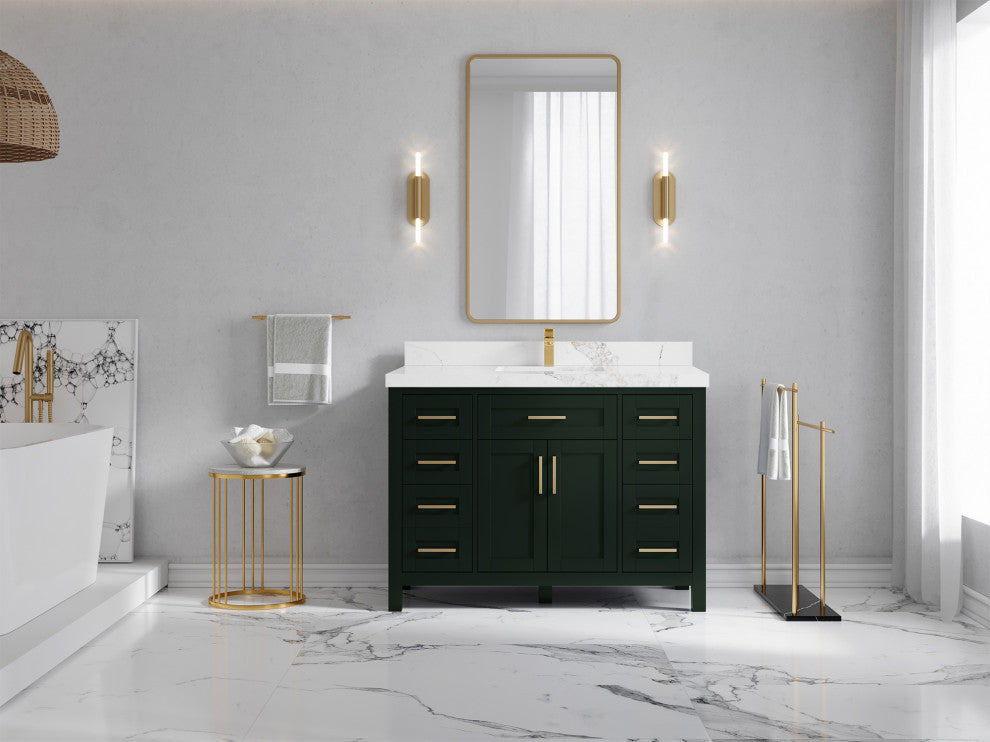 Cambridge 48 Single Sink Bath Vanity in Dark Green, 2" Calacatta Nuvo Top