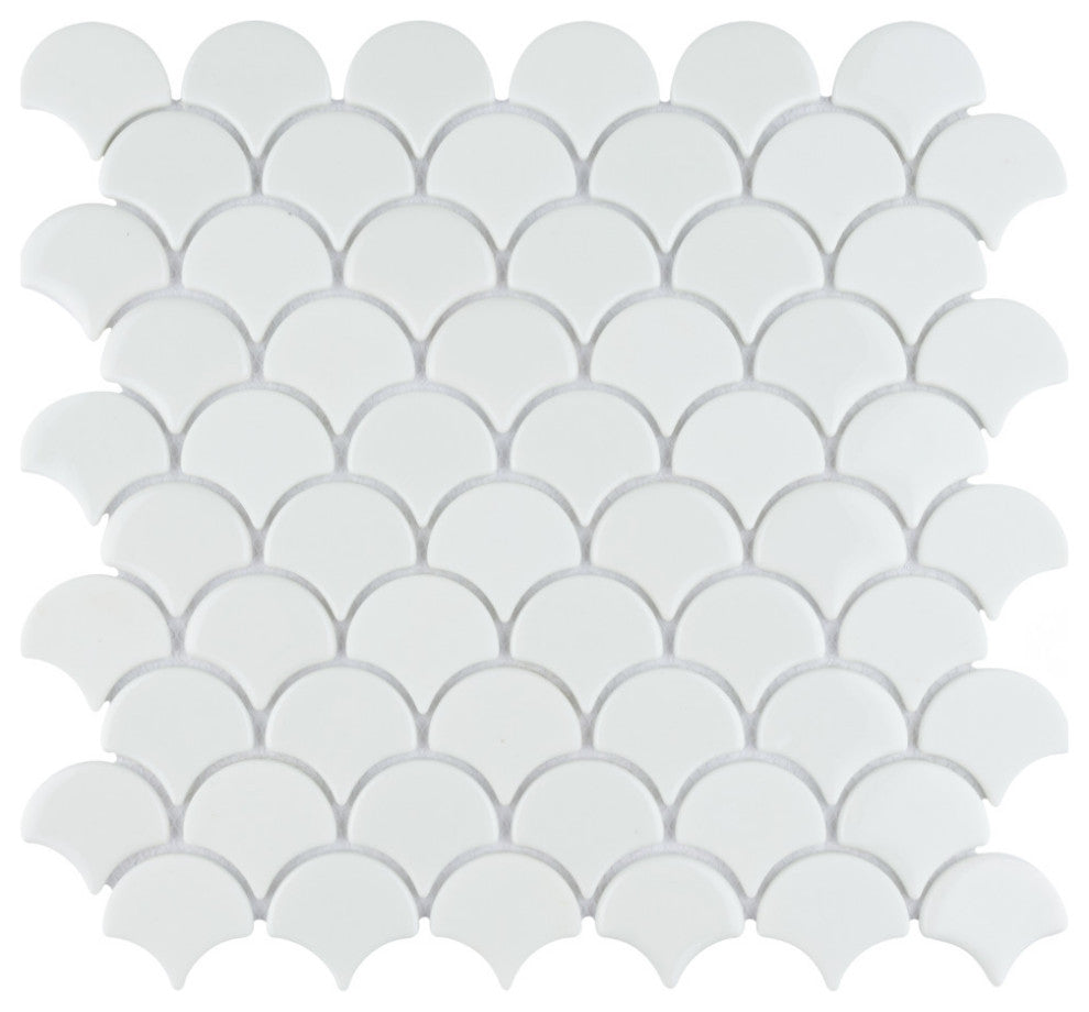 Expressions Scallop White Glass Floor and Wall Tile