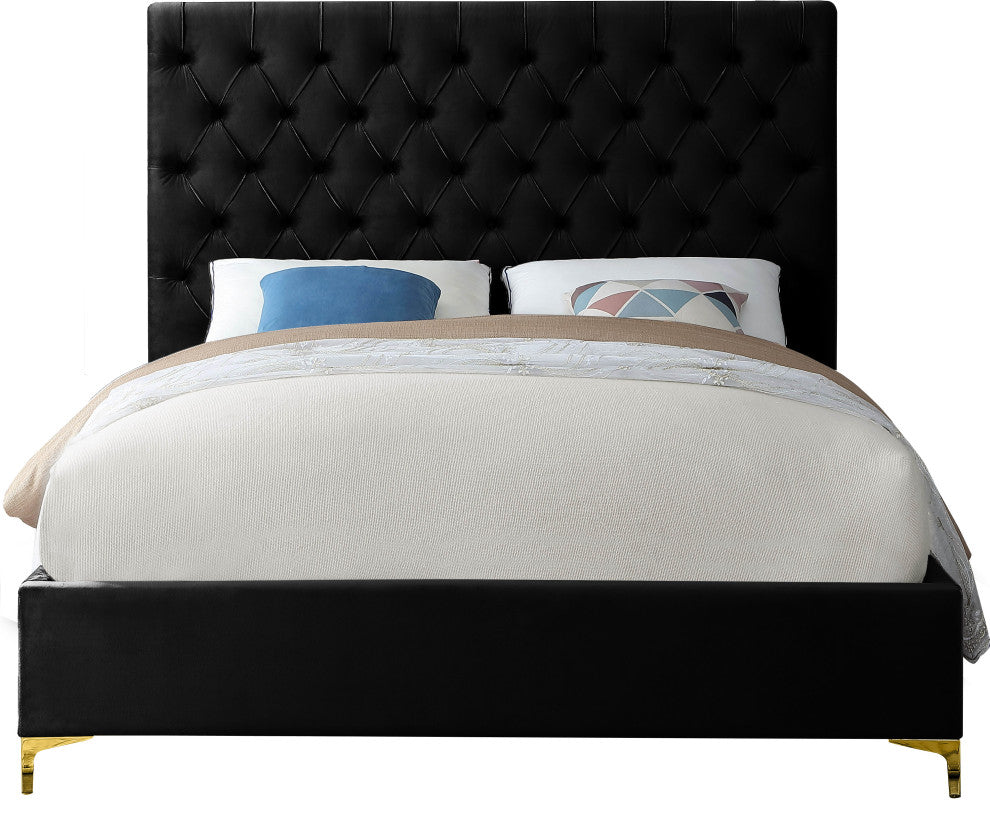 Cruz Velvet Upholstered Bed, Black, Queen