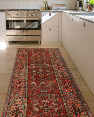 Fine Vintage Distressed Collyer Burgundy/Rose Runner, 4'1x10'1
