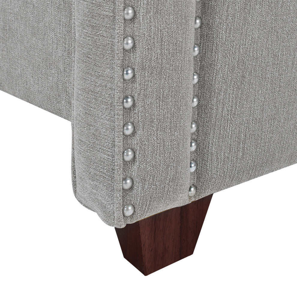 Elle Wingback Upholstered Panel Bed, Silver Gray Polyester, King