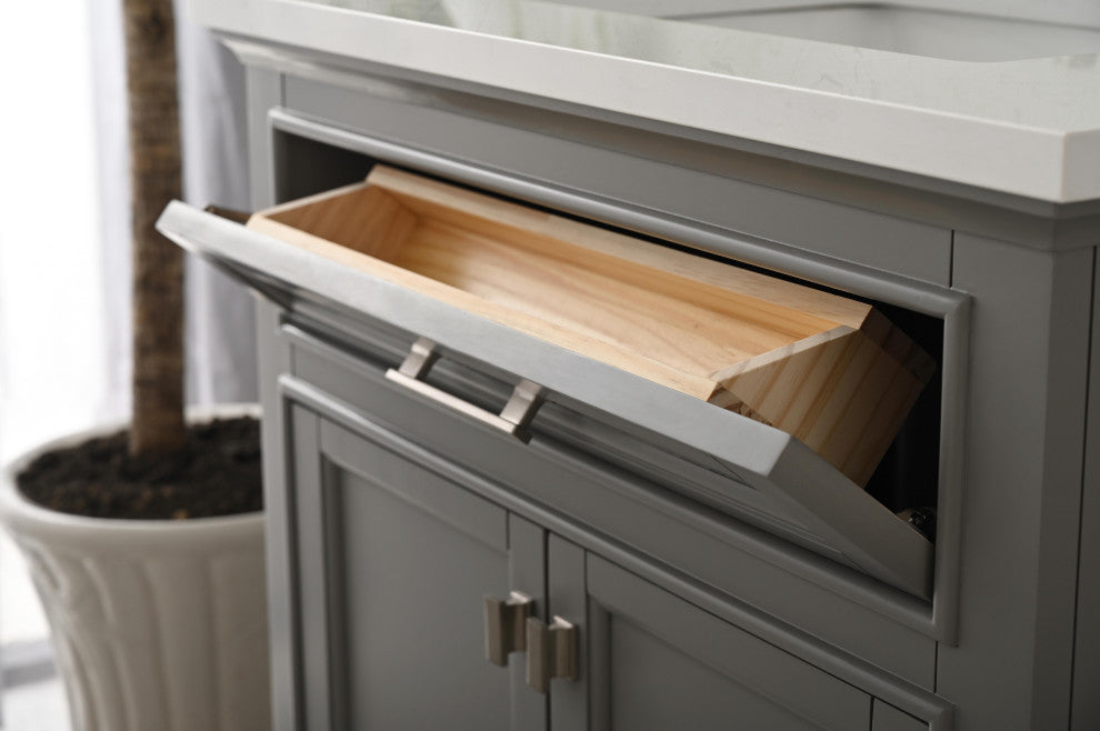 Milano Bathroom Vanity, Gray With White Quartz Top, Grey, 30", Non-Modular, Single Sink