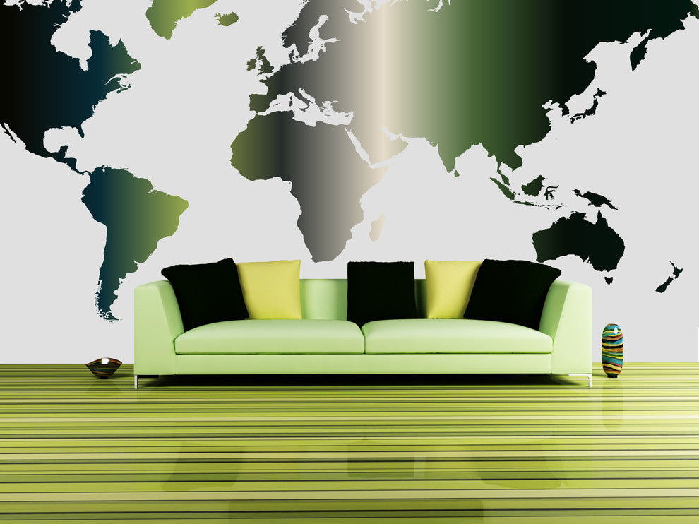 Studio Map Mural, Dark Green and Grey Gradient, Wallpaper, 3 Panels, 124"x60"