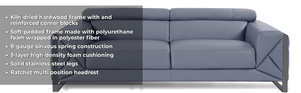 Trento Genuine Italian Leather Modern Sofa Black