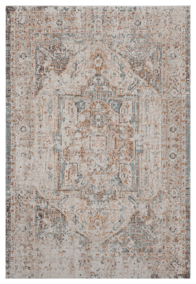 9' X 12' Beige Abstract Stain Resistant Indoor Outdoor Area Rug