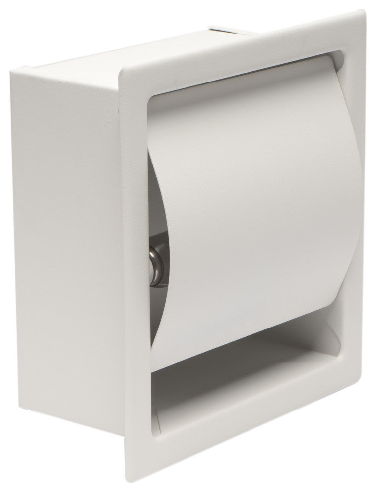 White Matte Stainless Steel Recessed Toilet Paper Holder With Cover