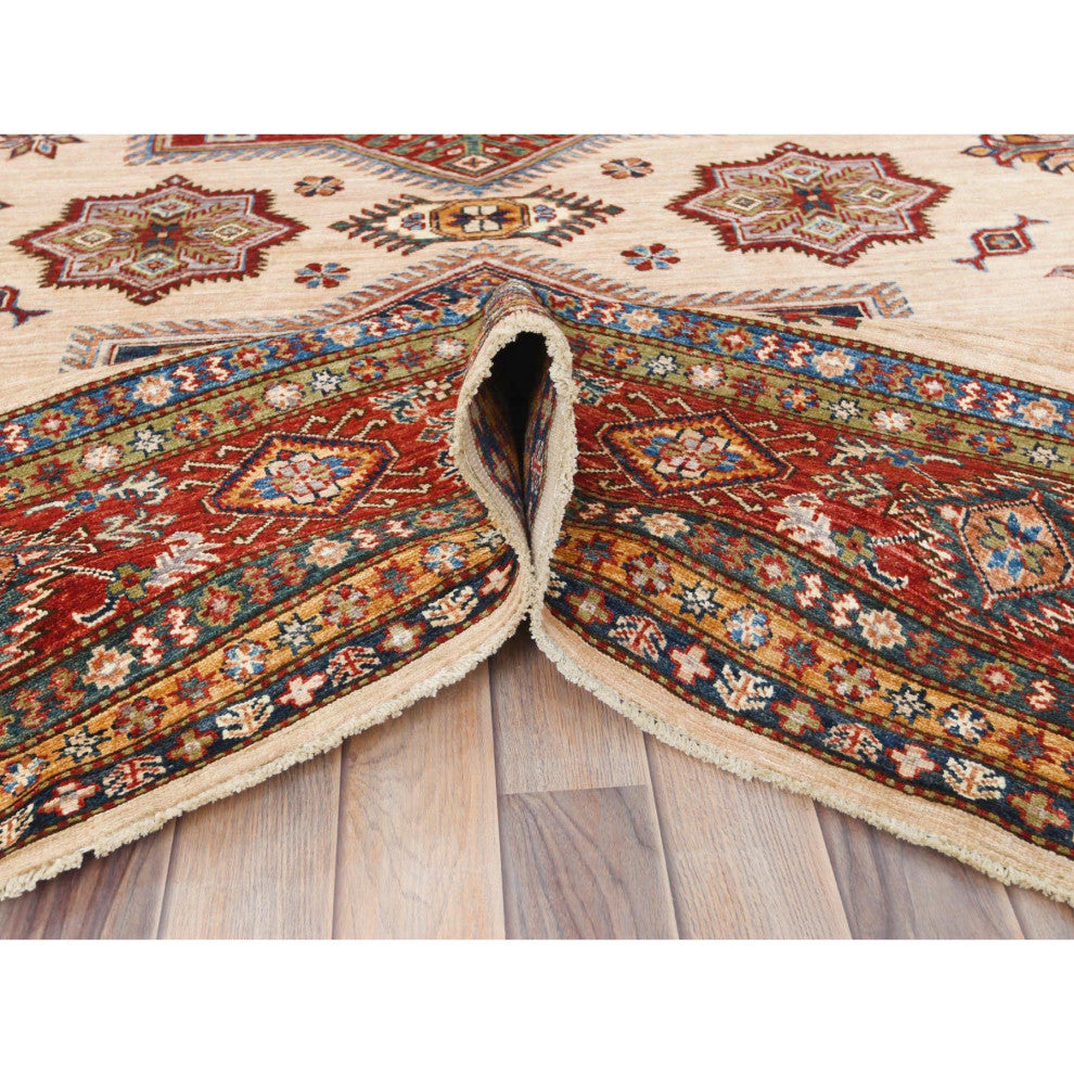 Cream Afghan Super Kazak Soft Wool Hand Knotted Oriental Rug, 8'10"x11'9"