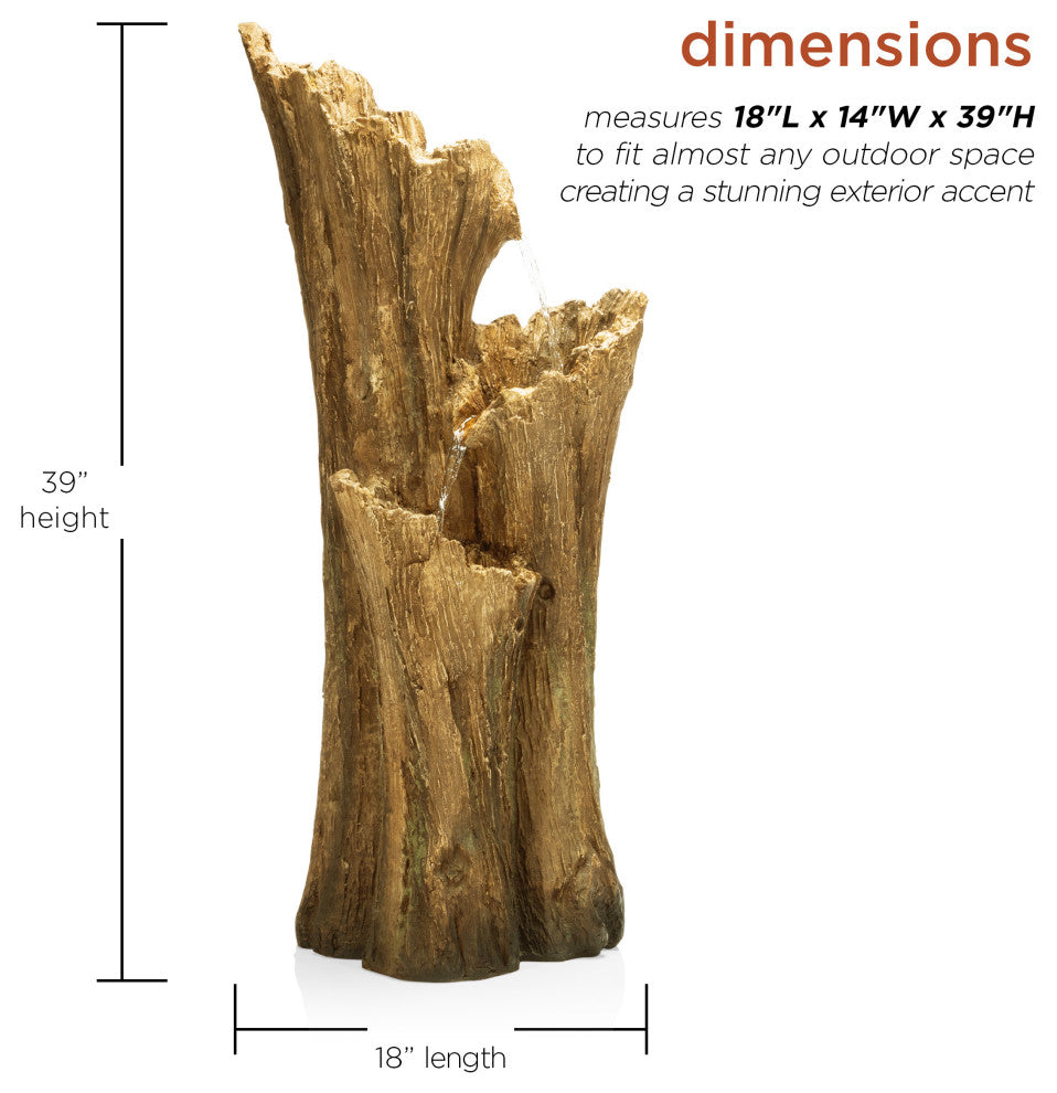 Alpine 3 Log Tiered Fountain w/ LED Lights, 39"