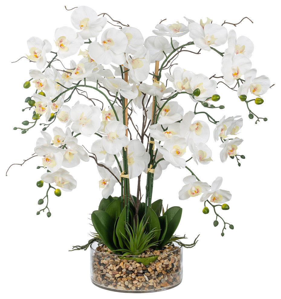Artificial Phalaenopsis Orchids Floral Arrangement, Glass Vase