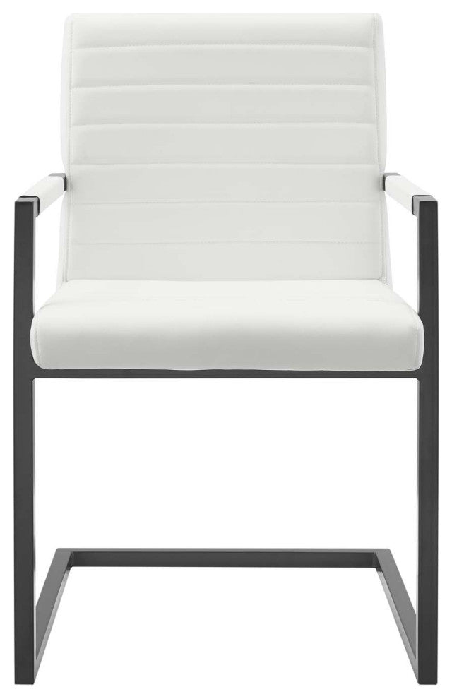 Side Dining Chair, Set of 2, Faux Vegan Leather, White, Cafe Bistro Restaurant