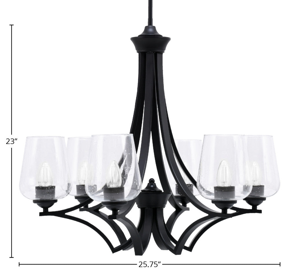Zilo 6 Light Chandelier, Matte Black Finish With 5" Clear Bubble Glass