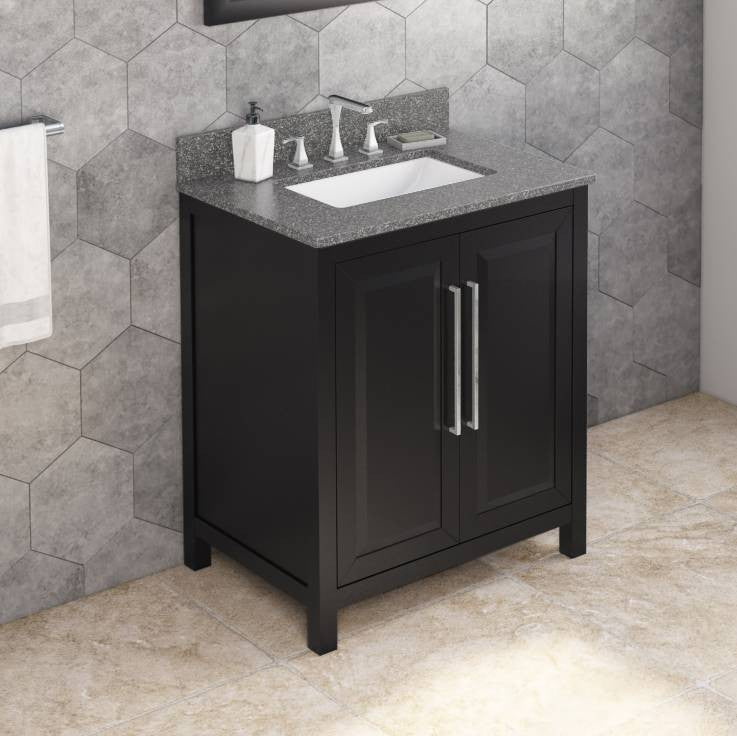 Cade Transitional 30" Black Bathroom Vanity, Boulder Cultured Marble Vanity Top