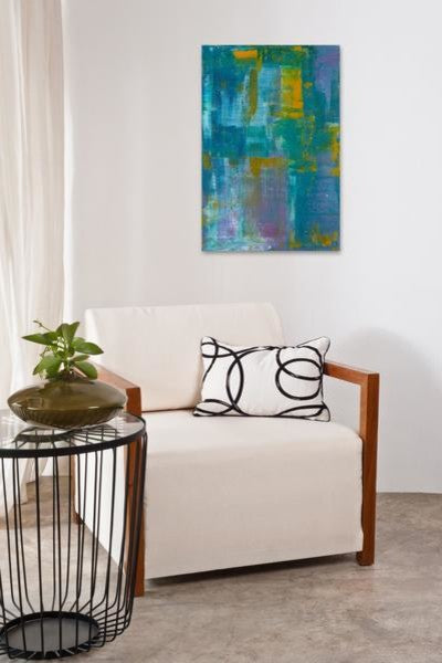 "Blue & Gold" Painting Print on Wrapped Canvas, 12"x18"