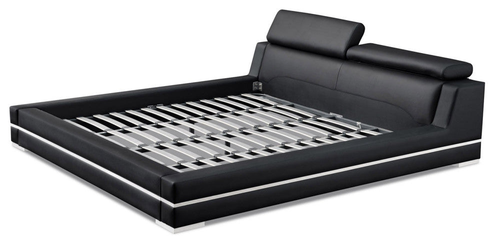 Hera Black Leather Platform Bed, King