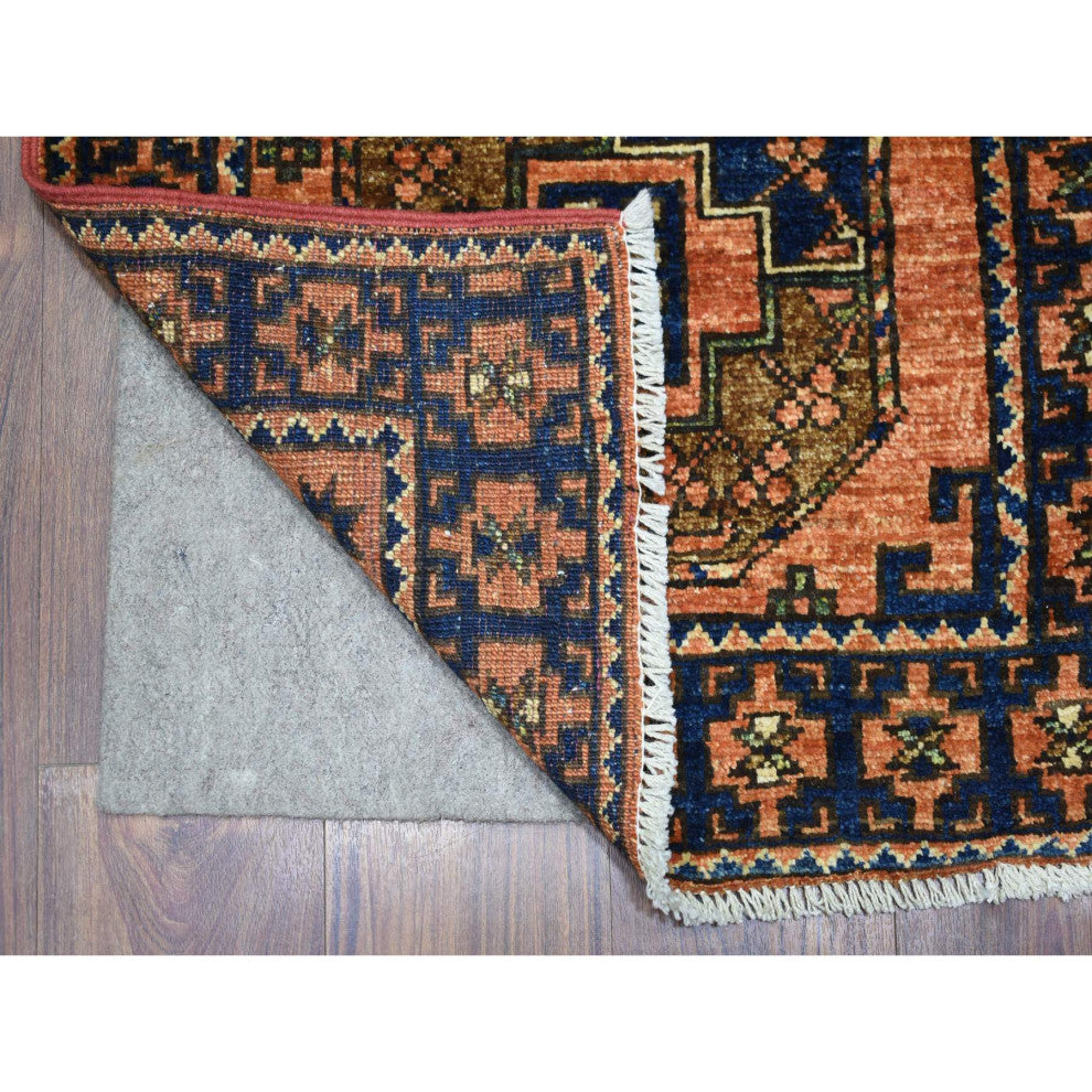 Orange Afghan Ersari with Elephant Feet Desgin Wool Oriental Rug, 2'1" x 3'0"