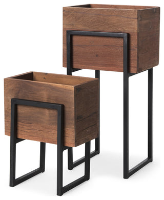 Jadine Set of 2 Medium Brown Wood With Black Metal Rectangle Frames