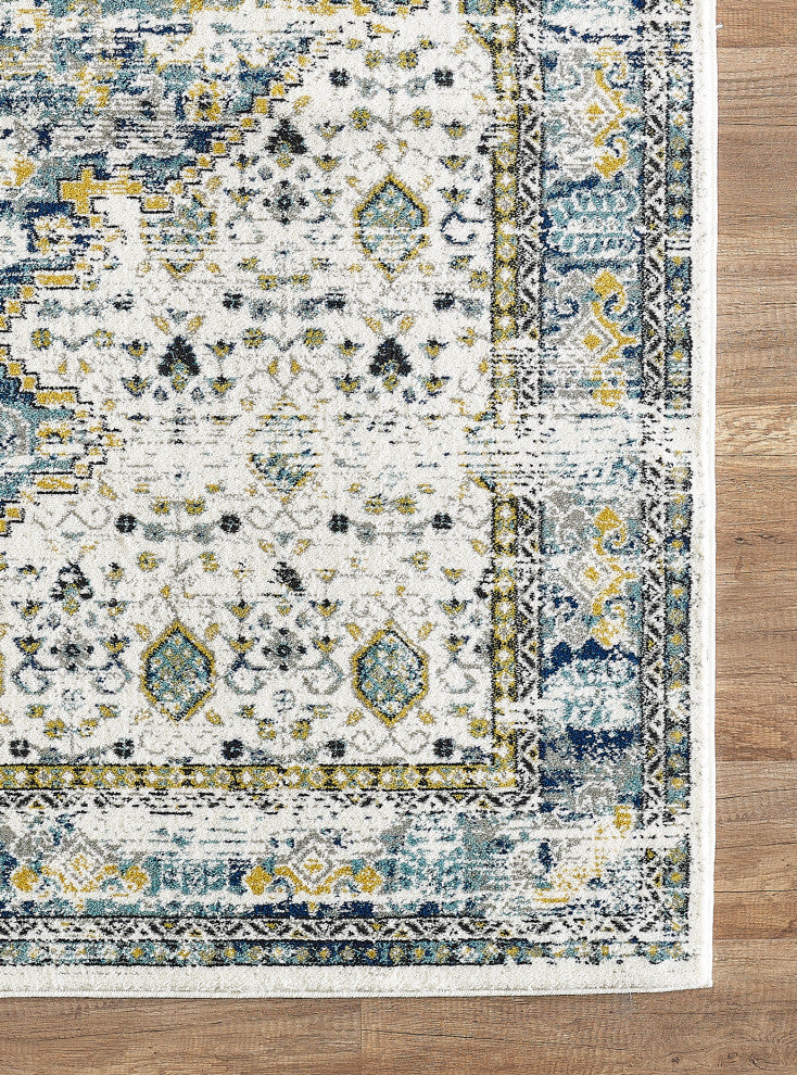 Abani Porto PRT160A Traditional Medallion Blue and Ivory Area Rug