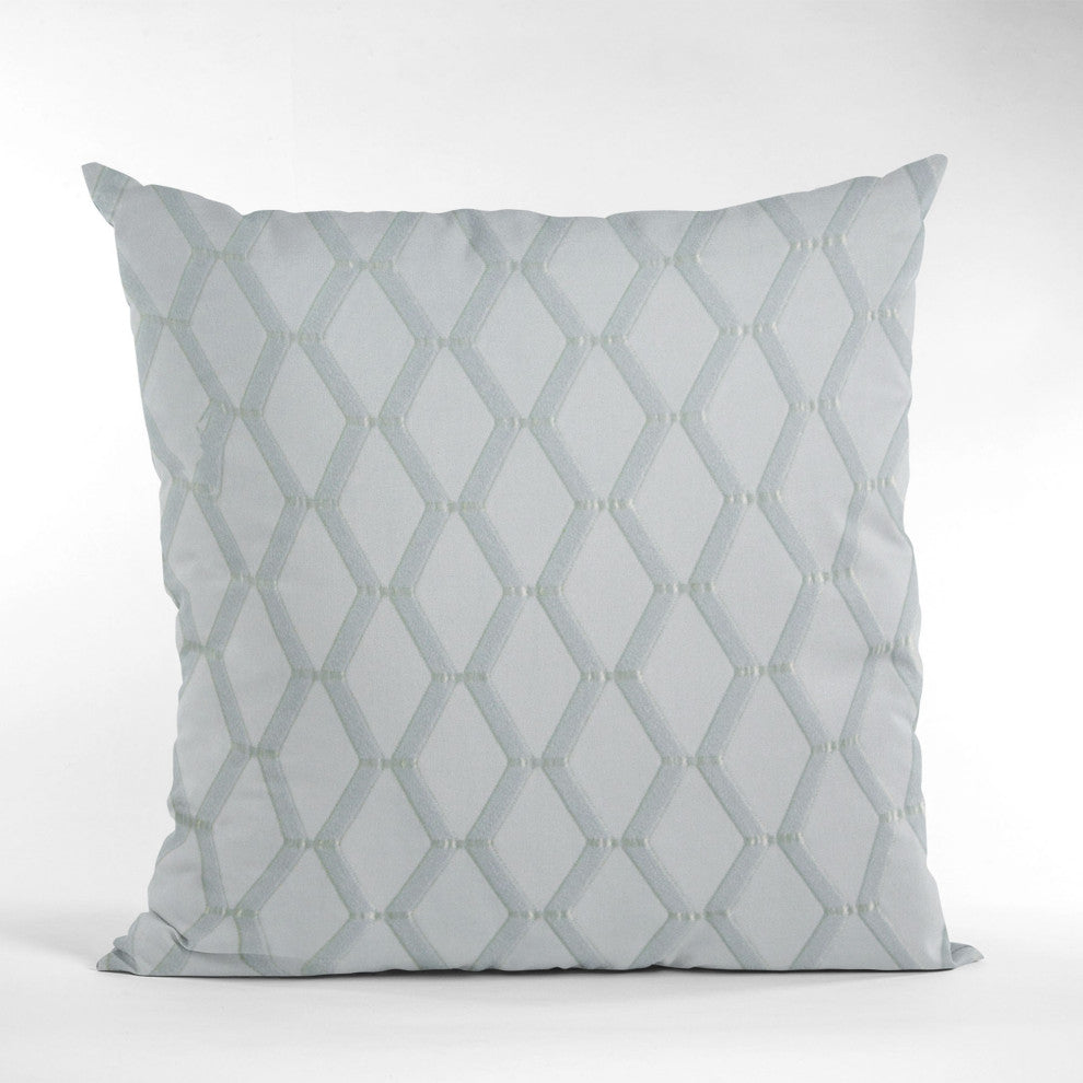 Silver Diamond Shiny Fabric With Embroidery Luxury Throw Pillow, 18"x18"