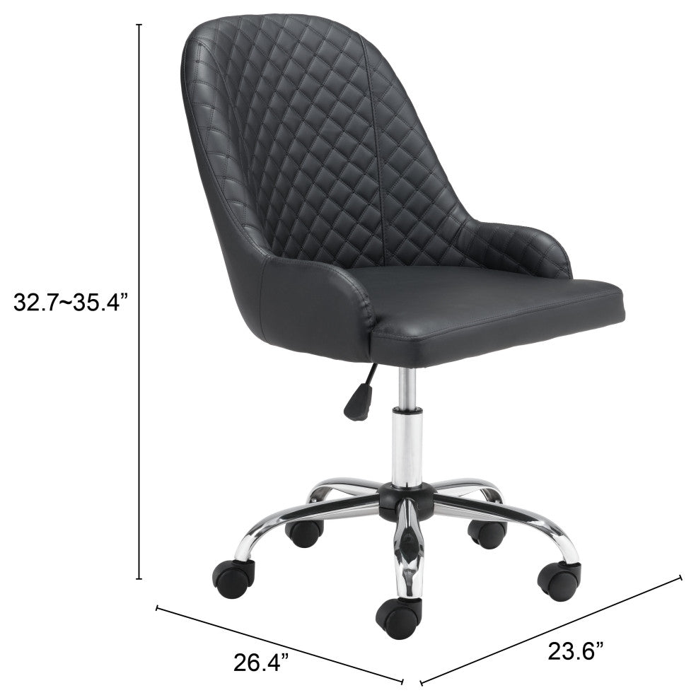 Office Chair, Faux Vinyl Leather, Steel, Black, Chrome, Mid Century Business