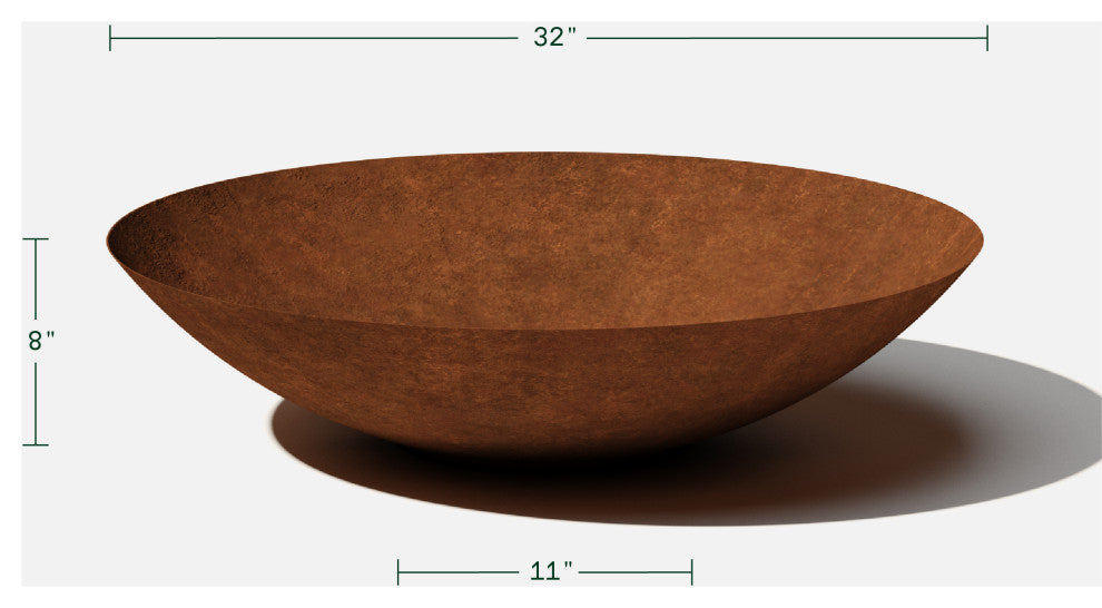 Metallic Series Round Corten Steel Bowl Planter, 32"