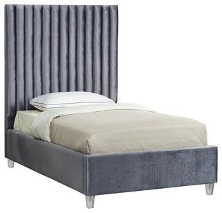 Candace Velvet Upholstered Bed, Gray, Twin