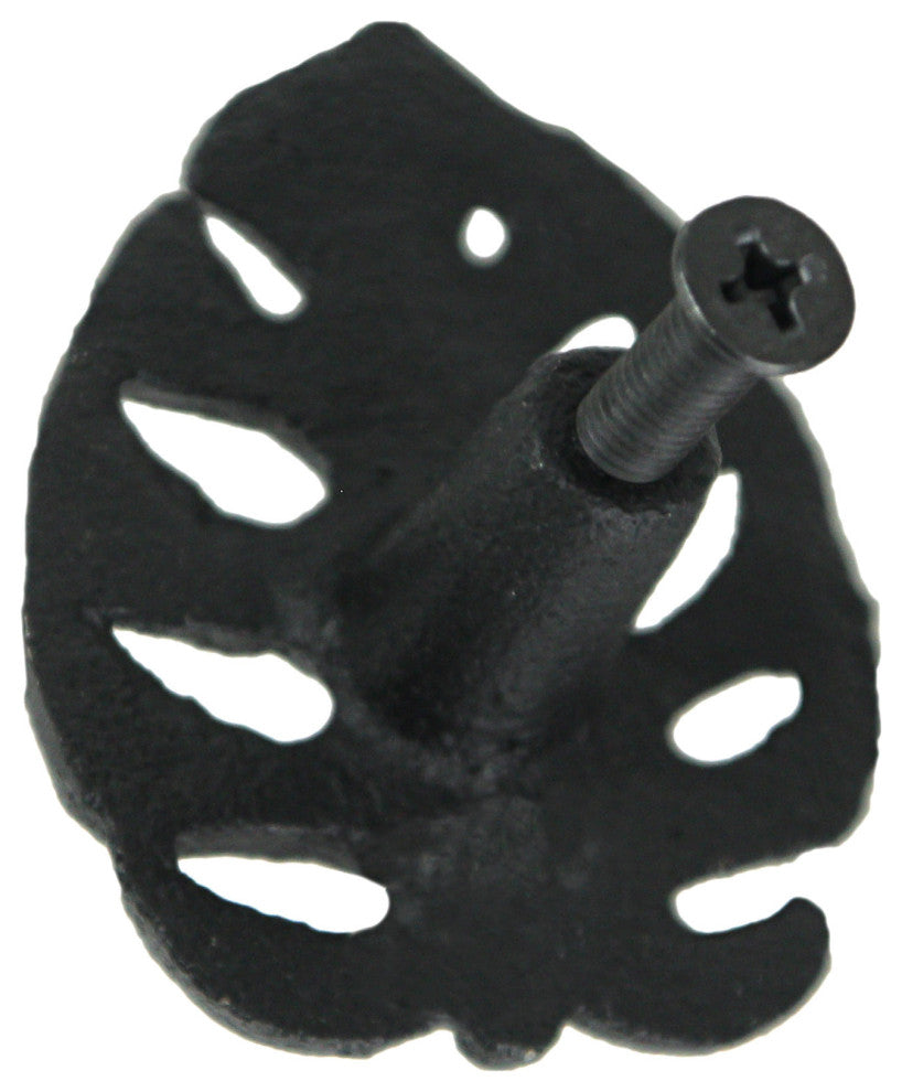 Set of 6 Black Cast Iron Monstera Leaf Drawer Pulls Decorative Cabinet Knobs