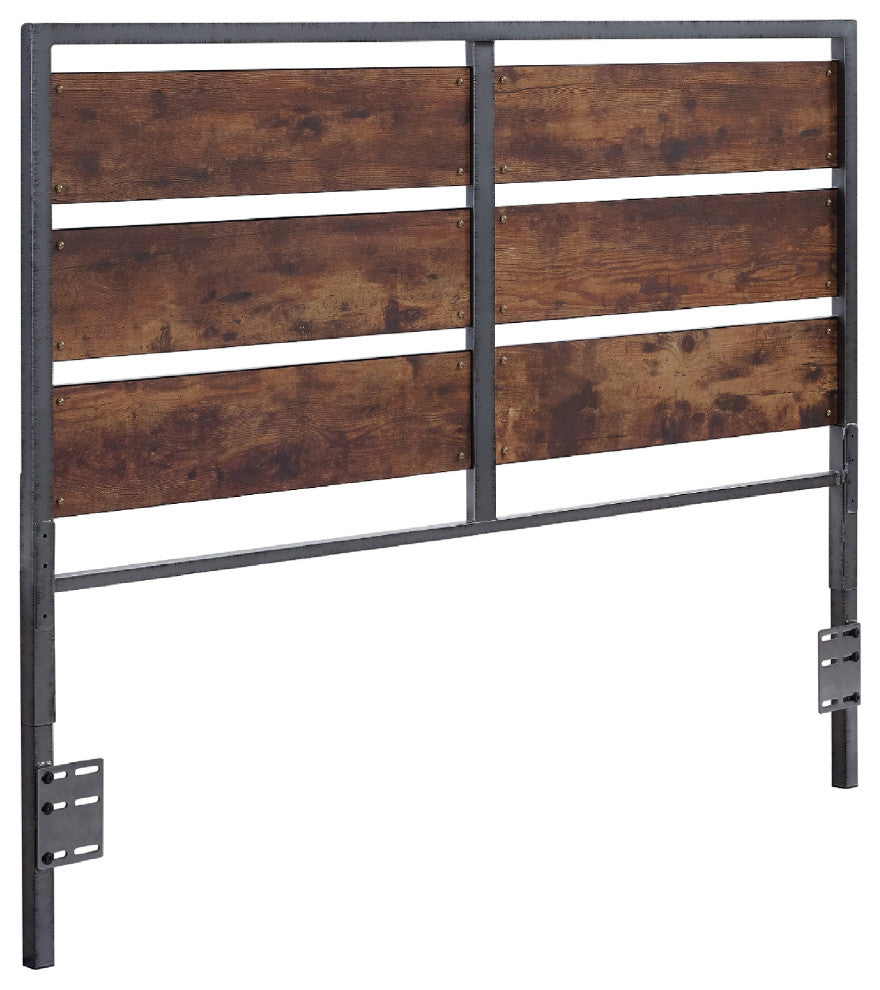 48" Rustic Industrial Queen Size Metal Wood Plank Panel Headboard - Brown