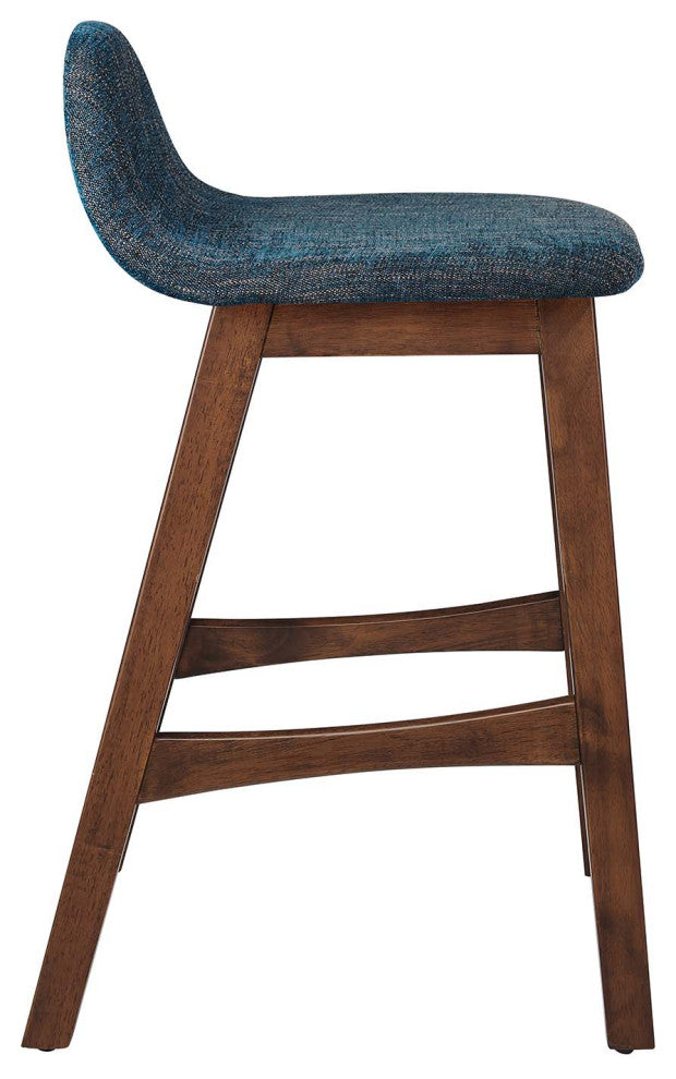 Juno Wood Counter Stool, Set of 2, Navy Fabric