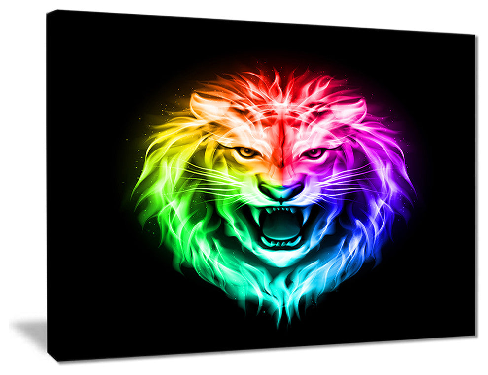 "Colorful Fire Lion" Animal Digital Canvas Print, 40"x30"