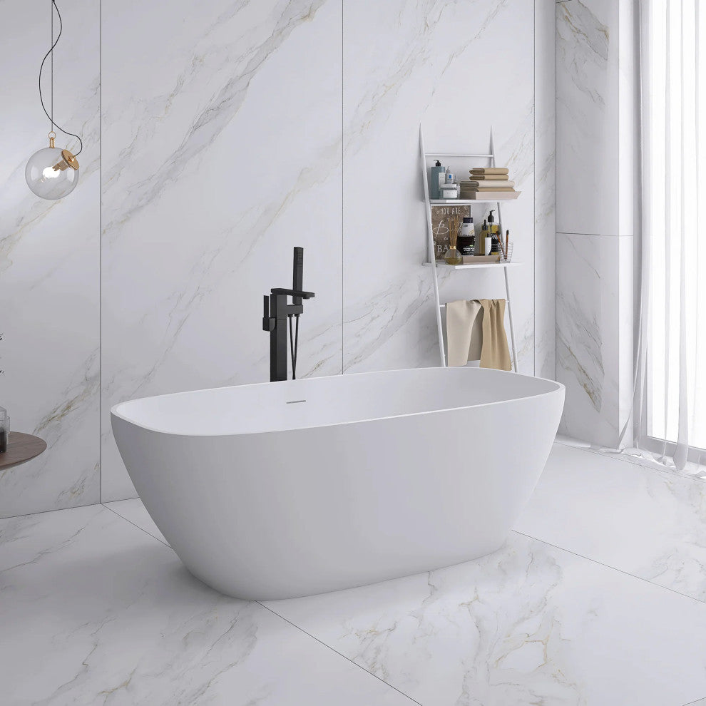 67" Solid Surface Freestanding Flatbottom Non-Whirlpool Bathtub, White