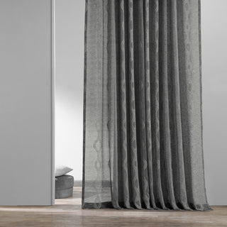 Vega Patterned Linen Sheer Curtain, Vega Charcoal, 50"x108"