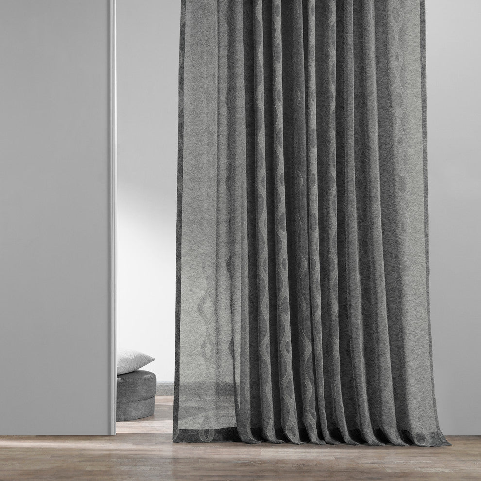 Vega Patterned Linen Sheer Curtain, Vega Charcoal, 50"x108"