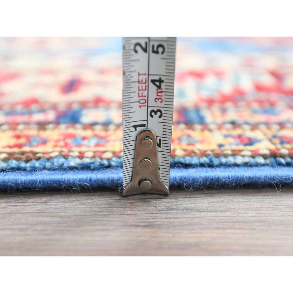 Denim Blue Soft Wool Hand Knotted Afghan Super Kazak XL Runner Rug, 2'7"x34'0"