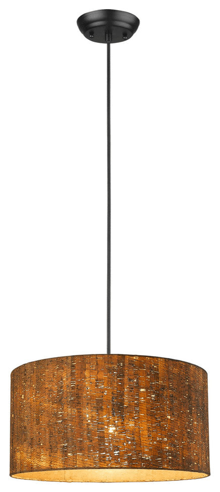 Matte Black Cork Shade Modern One Light Hanging Pendent Lamp