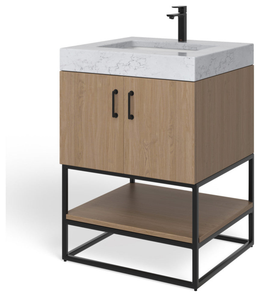 Bahia Bath Vanity, Oak, 24", Matte Black Hardware, Single, Freestanding
