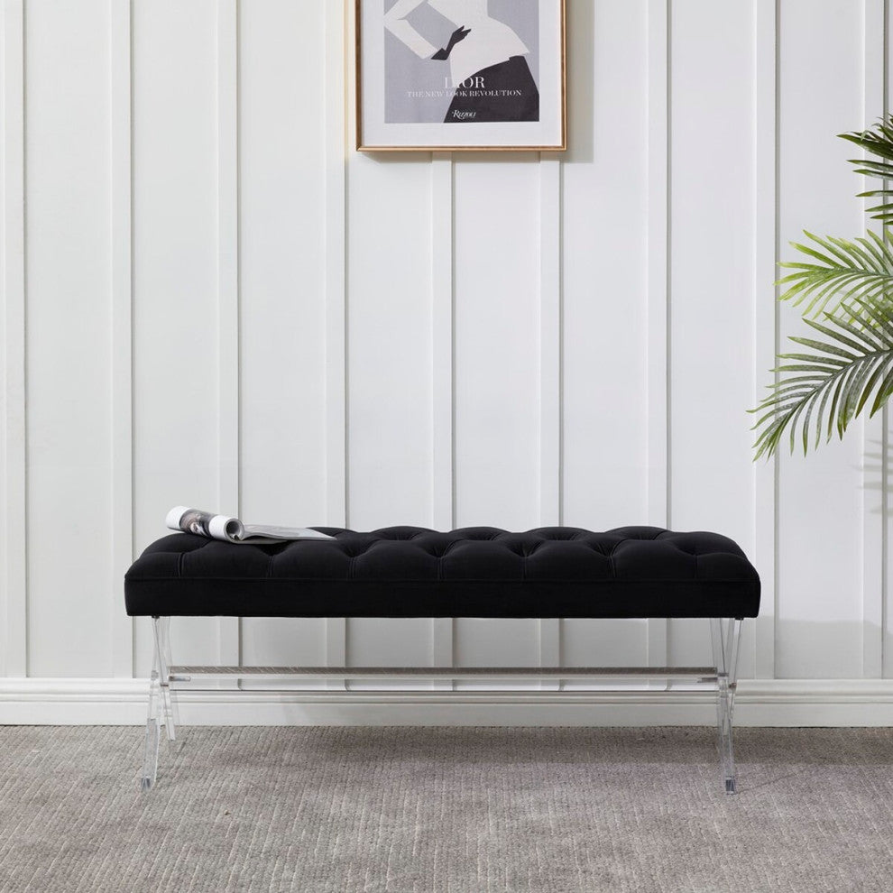 Safavieh Couture Tourmaline Tufted Acrylic Bench, Black