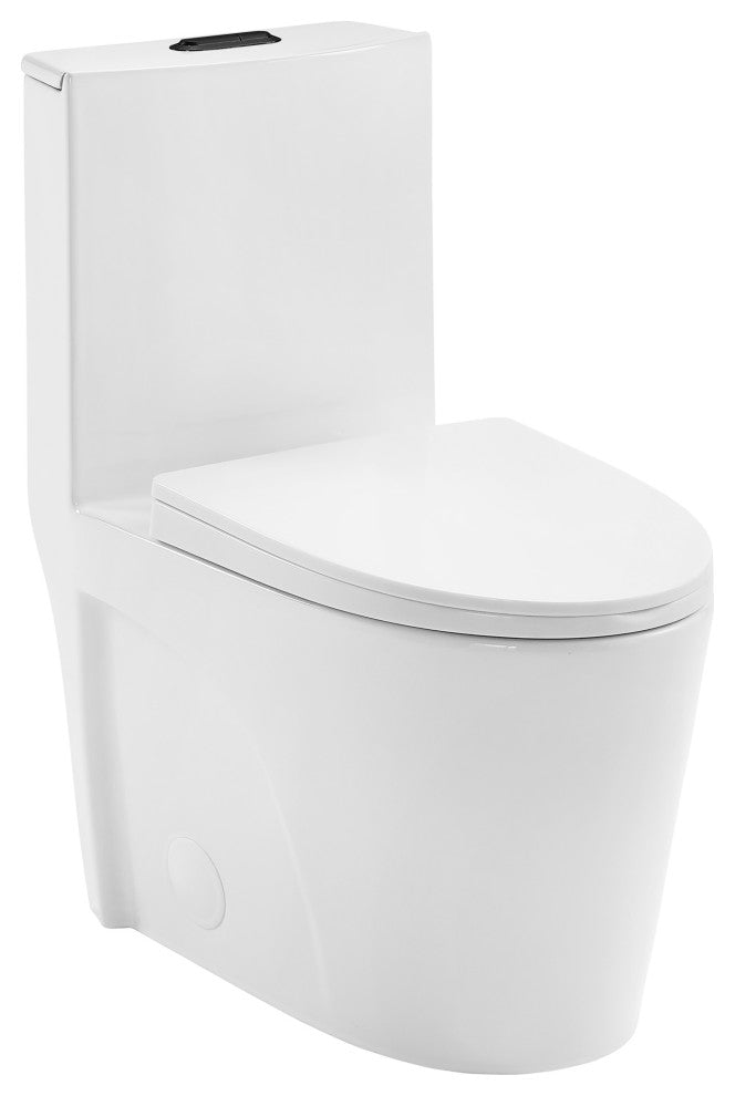 St. Tropez Elongated Toilet, Dual Vortex Flush, Glossy White With Black Hardware