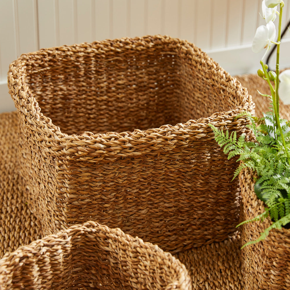 Set of 3 Woven Sea Grass Storage Baskets Square 17 14 11 in Natural Spa Towel