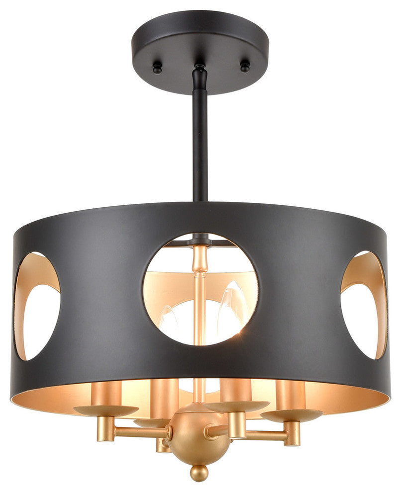 Odelle 4-Light Pendant, Matte Black/Antique Gold