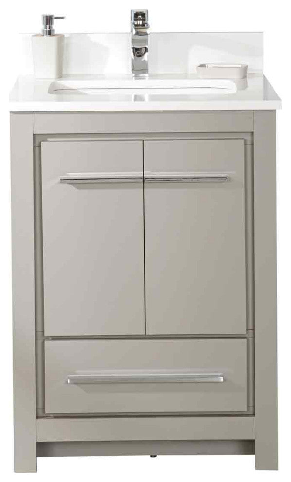 Mila Collection 24" Bathroom Vanity With Sink, Mirror, Countertop, Ash Gray