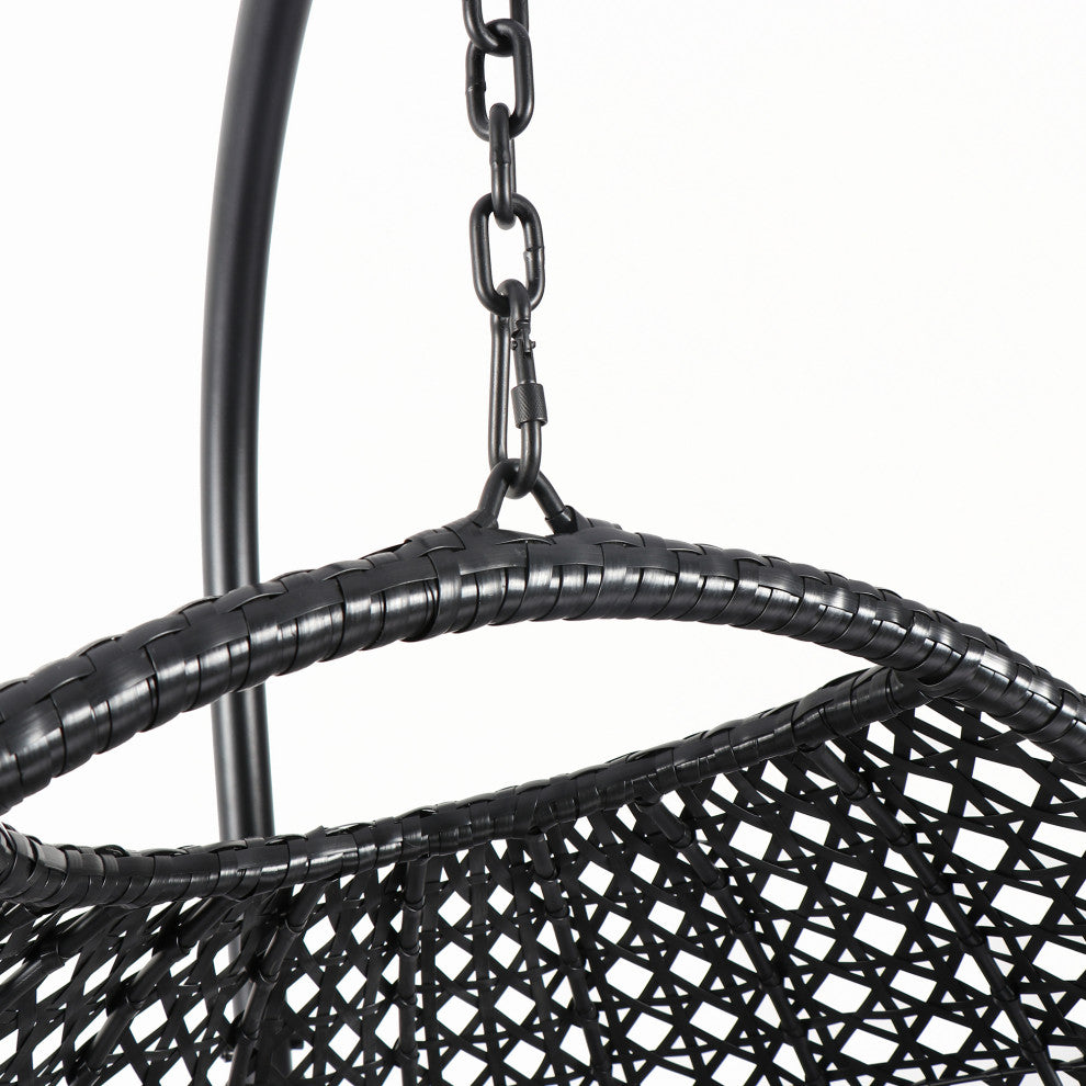 Outdoor Rattan Swing Chair Hanging Egg Chair With Cushion, Red