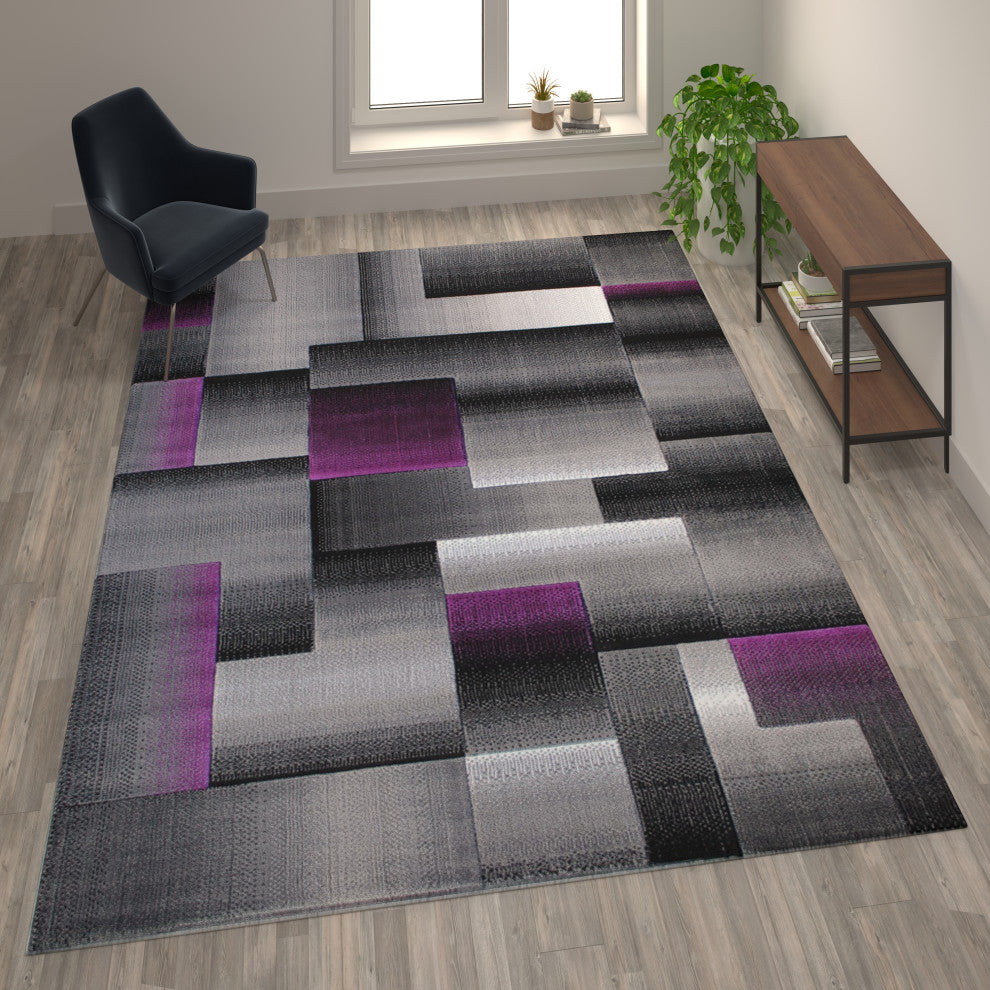 Angie Collection Rectangle 8' x 10' Blocked Area Rug, Purple