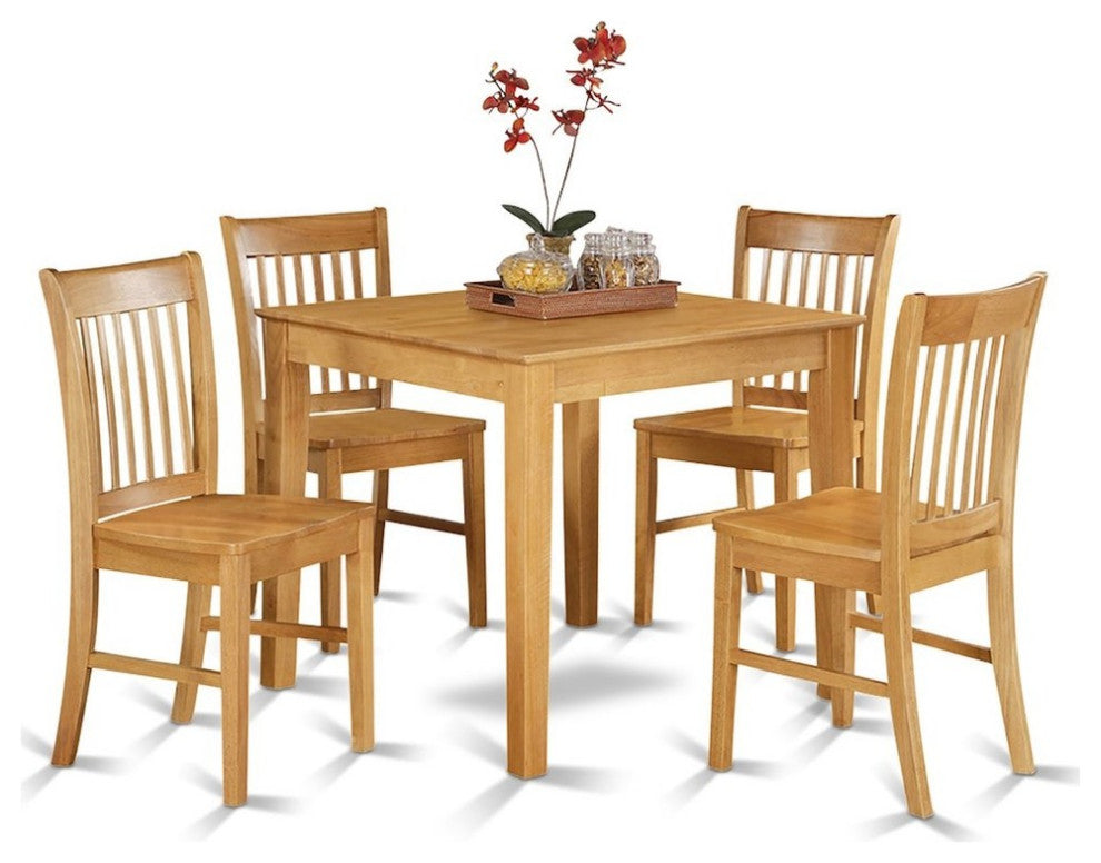5-Piece Kitchen Table, Square Table and 4 Kitchen Dining Chairs Without Cushion
