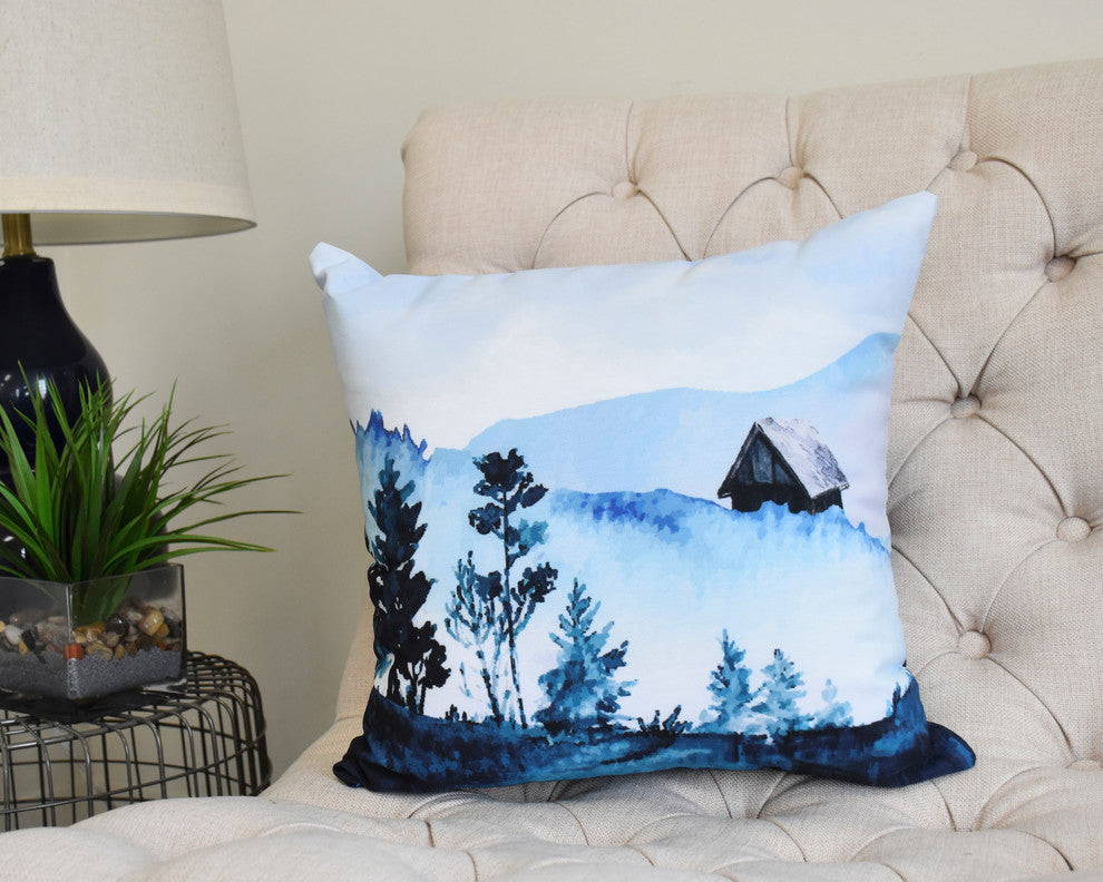 Over the Hills 20" Blue Holiday Print Decorative Throw Pillow