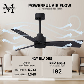 Alessandra Ceiling Fan, Matte Black, 42", Matte Black Blades, No Light Kit