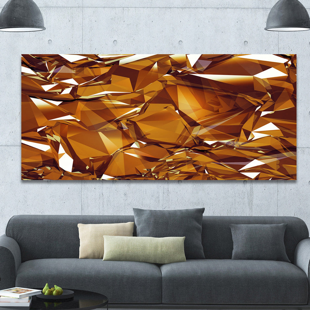 3D Gold Crystal Background, Oversized Abstract Canvas Wall Art, 60"x28"